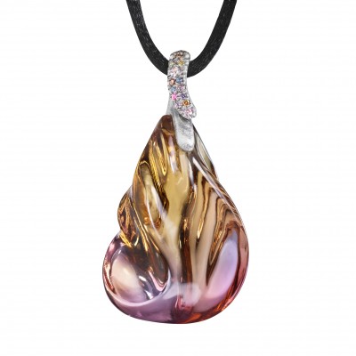 #NAOMI SARNA #Hand-carved Ametrine #Pendant with #Platinum #Colored Diamonds #pink Sapphires #Pendentif #Diamants de Couleur