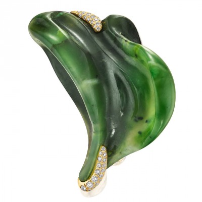 NAOMI SARNA #Nephrite #Jade #Diamond #Silver #Gold #Brooch