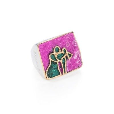 PALOMA SANCHEZ Cobalto calcite and malachite set in 925 silver 18K pold plated ring
