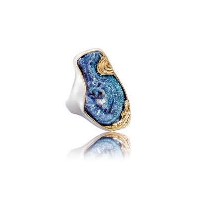 PALOMA SANCHEZ Drusy Agate titanum infused set in 925 silver with 18K yellow gold