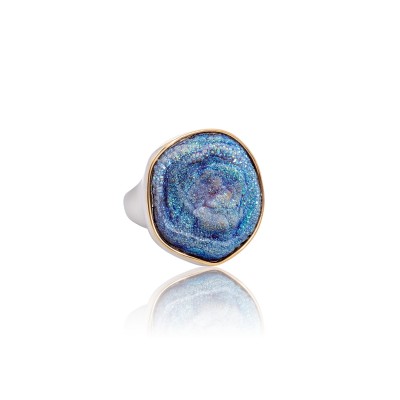 PALOMA SANCHEZ Drusy Agate titanum set in an 18K yellow gold bezel and a 925 silver 18K white gold plated ring