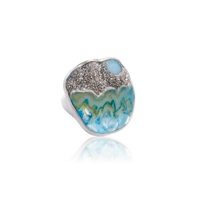 PALOMA SANCHEZ Drusy Agate with platinum set in 925 silver 18K white gold plated