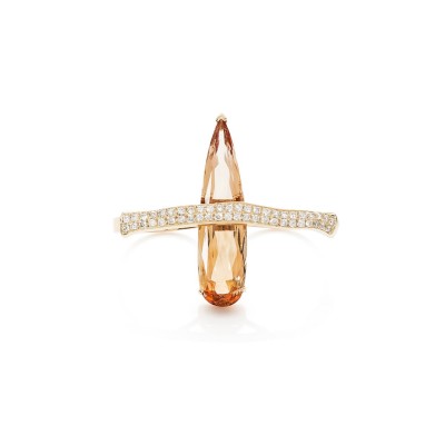 PALOMA SANCHEZ Imperial Topaz set in a 18K yellow gold diamonds double finger ring