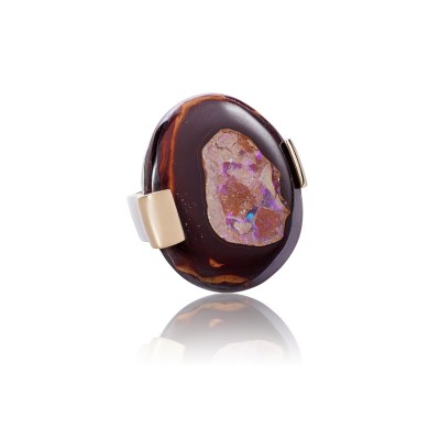 PALOMA SANCHEZ - Opal from Australia (Yowah Nut), set in 18K yellow gold prongs and 925 silver 18K gold plated ring