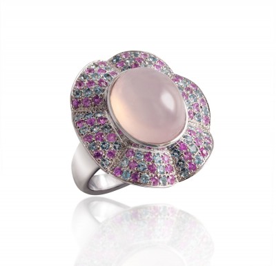 PALOMA SANCHEZ Rose quartz with aquamarine abd pink sapphire pave