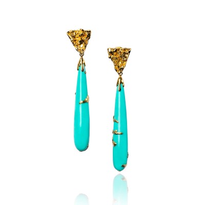 PALOMA SANCHEZ- Sleeping Beauty tear drops Turquoise Arizona-earrings-gold