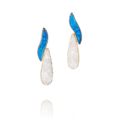 PALOMA SANCHEZ- drusy white quartz-opal-earrings-gold