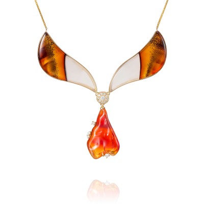 PALOMA SANCHEZ-pendant-Montana agate-fire opal-diamonds -gold