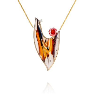 PALOMA SANCHEZ-pendant-Montana agate-fire opal-sphalerite-diamonds -gold