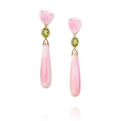PALOMA SANCHEZ- pink Conch shell tear drops from Caribbean-peridot-earrings-gold