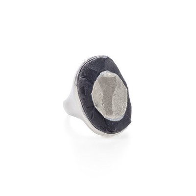 PALOMA SANCHEZ pyrite in schist set in 925 silver and18K gold plated ring