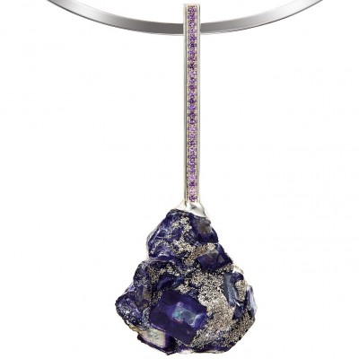 PALOMA SANCHEZ- rough fluorite-amethyst-yellow gold-white gold-pendant