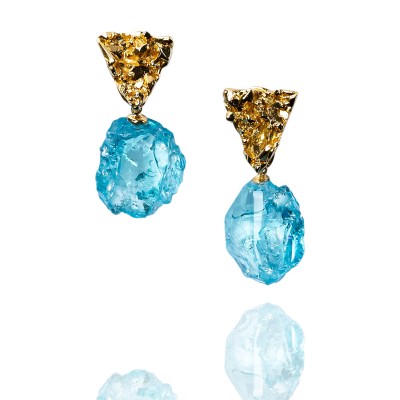PALOMA SANCHEZ - Rough aquamarines from Madagascar, 18K yellow gold top earrings