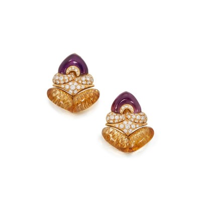 #BULGARI #Amethyst #Améthyste #Citrine #Diamond #Diamant #Earclips