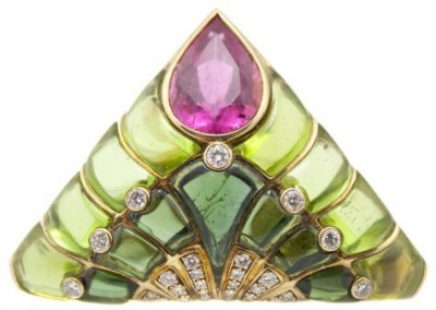 #BULGARI #Egyptian #Tourmaline #Peridot #Diamond #Brooch