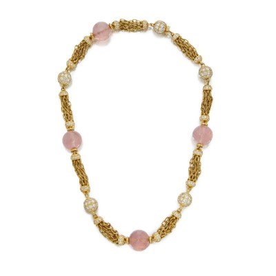 #BULGARI #Gold #Rose Quartz #Diamond #Necklace #Or #Quartz rose #Diamant #Collier