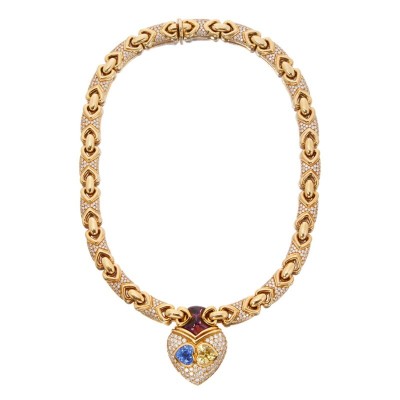#BULGARI #Gold #Saphir bleu #Saphir jaune #Sapphire #Amethyst #Améthyste #Diamond #Diamant #Pendant-Necklace