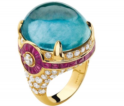 #BULGARI #Ring #Cabochon aquamarine #ruby s
