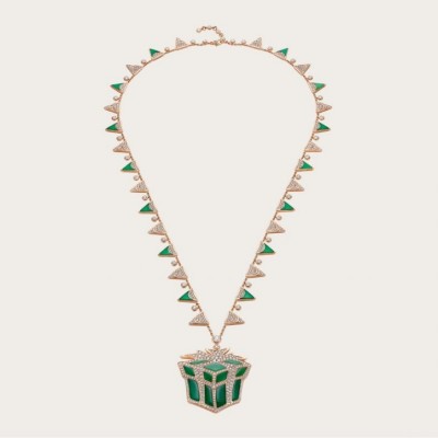 BULGARI-pendant-diamonds-green chalcedonies