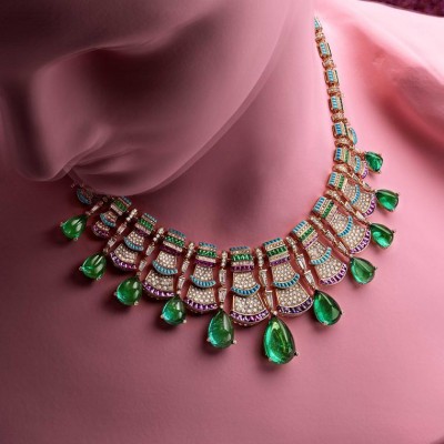 BULGARI - precious-ruffles-necklace-from-bulgari-wild-pop-high-jewellery-collection-Emerald from Zambia-Amethyst-Turquoise-Diamond
