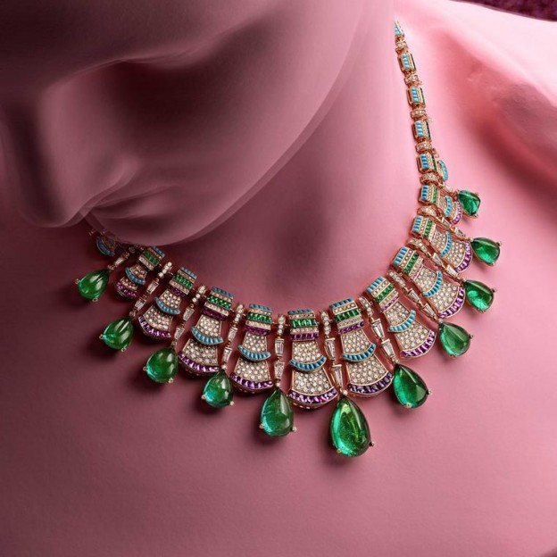 BULGARI - precious-ruffles-necklace-from-bulgari-wild-pop-high-jewellery-collection-Emerald from Zambia-Amethyst-Turquoise-Diamond