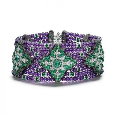 GIAMPERO BODINO-Rosa dei Venti choker-Emeralds-amethysts-diamonds-black spinels-white gold.