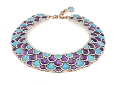 #GIAMPIERO BODINO #collier #or jaune #diamants #cabochons #turquoises #améthystes #Le plastron Mosaico #2014