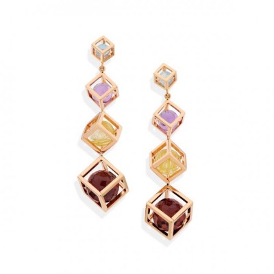 JYAEL SONIA-rose gold-aquamarine-amethyst-rutilated quartz-pink tourmaline-earings