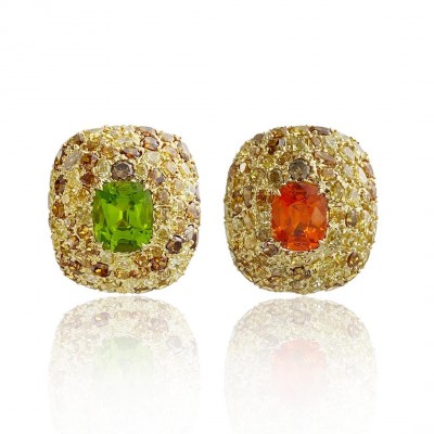 MARGOT MC KINNEY-earrings_Peridot-garnet- brown diamonds.