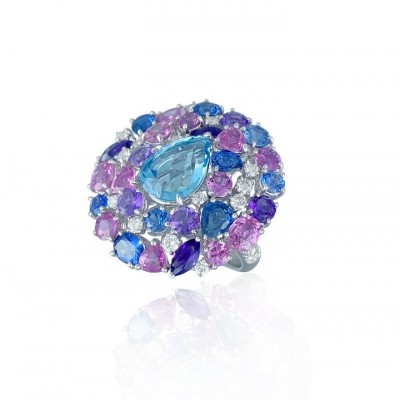 #MARGOY MC KINNEY #Aquamarine #Sapphire #PinkSapphire #Amethysts #Diamonds #Ring