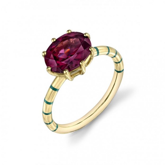 SARAH HENDLER-gold-enamem-garnet-ring