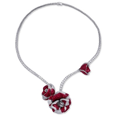 #STENZHORN# #PEONY PRINCESS NECKLACE #diamonds #rubies #necklace #white-gold #diamants #rubis #collier
