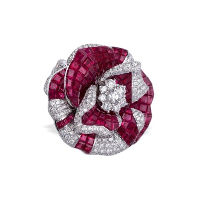 #STENZHORN# #PEONY PRINCESS RING #diamonds #rubies #baguee #white-gold #diamants #rubis