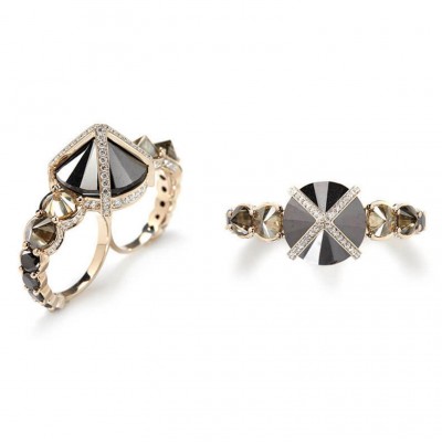 #ARA VARTANIANA #Double-Finger irng #white, grey and inverted black diamond #Diamant noir inversé