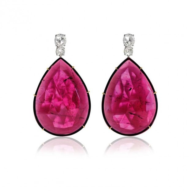 ARA VARTANIAN_White and rose gold earrings-rosecut rubellites-diamonds