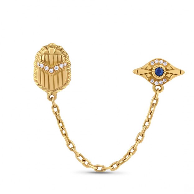 AZZA FAHMY-gold_scarab_and_eye_chain_earring_with_precious_stones_and_diamonds