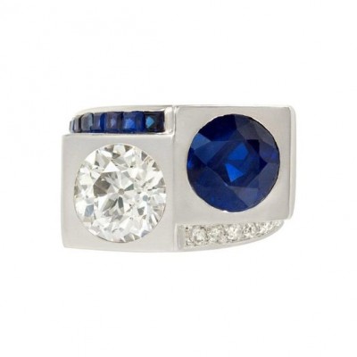 #BOIVIN #Art Deco #Sapphire #Diamond #Platinum #Bypass Style #Ring #saphir #diamant #bague