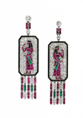 LACLOCHE-pendants d'oreilles-rubis-émeraudes-diamants