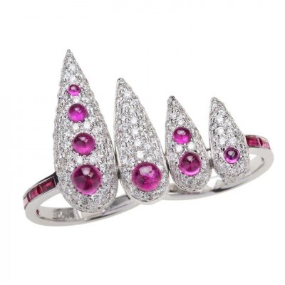 NIKOS KOULIS #Earrings #WhiteDiamonds #BaguetteRubies #Cabochons #Rubies