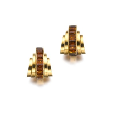 #RENE BOIVIN #Gold #citrine #ear clips #or #boucles d'oreilles #1930s