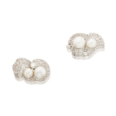 #RENE BOIVIN #Natural Pearl #Diamond #Earclips #Perle naturelle #Diamant #Boucles d'oreilles