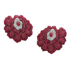 VANIA LELES-Enchanted+Garden-18+Karat-Rose+Gold-Titanium-White+Diamonds-Ruby-Earrings