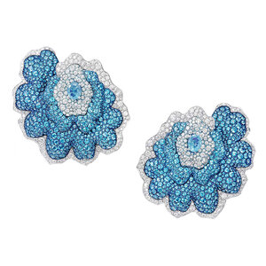 VANIA LELES-Enchanted+Garden-18+Karat-White+Gold-Titanium-White+Diamonds-Paraiba+Tourmaline-Earrings