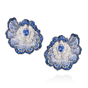 VANIA LELES-Enchanted+Garden-18+Karat-White+Gold-White+Diamonds-Sapphires-Earrings