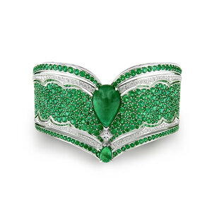 VANIA LELES-Legends+of+Africa-18+Karat-White+Gold-White+Diamonds-Emeralds-Cuff