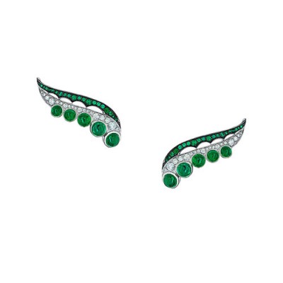 VANIA LELES-Legends+of+Africa-18+Karat-White+Gold-White+Diamonds-Emeralds-Earrings
