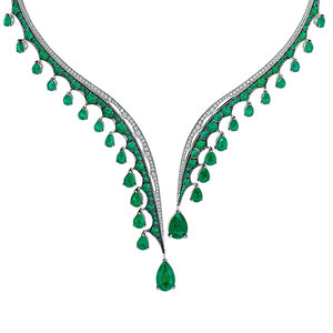 VANIA LELES-Legends+of+Africa-18+Karat-White+Gold-White+Diamonds-Emeralds-Necklace