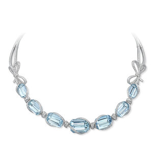 VANIA LELES-Lyla's+Bow-18+Karat-White+Gold-White+Diamonds-Aquamarine-Necklace