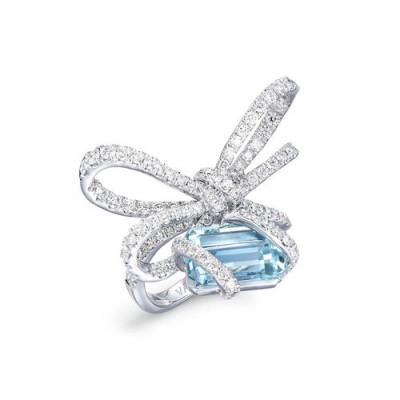 VANIA LELES-Lyla's+Bow-18+Karat-White+Gold-White+Diamonds-Aquamarine-Ring