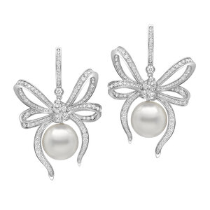 VANIA LELES-Lyla's+Bow-18+Karat-White+Gold-White+Diamonds-Pearls-Earrings